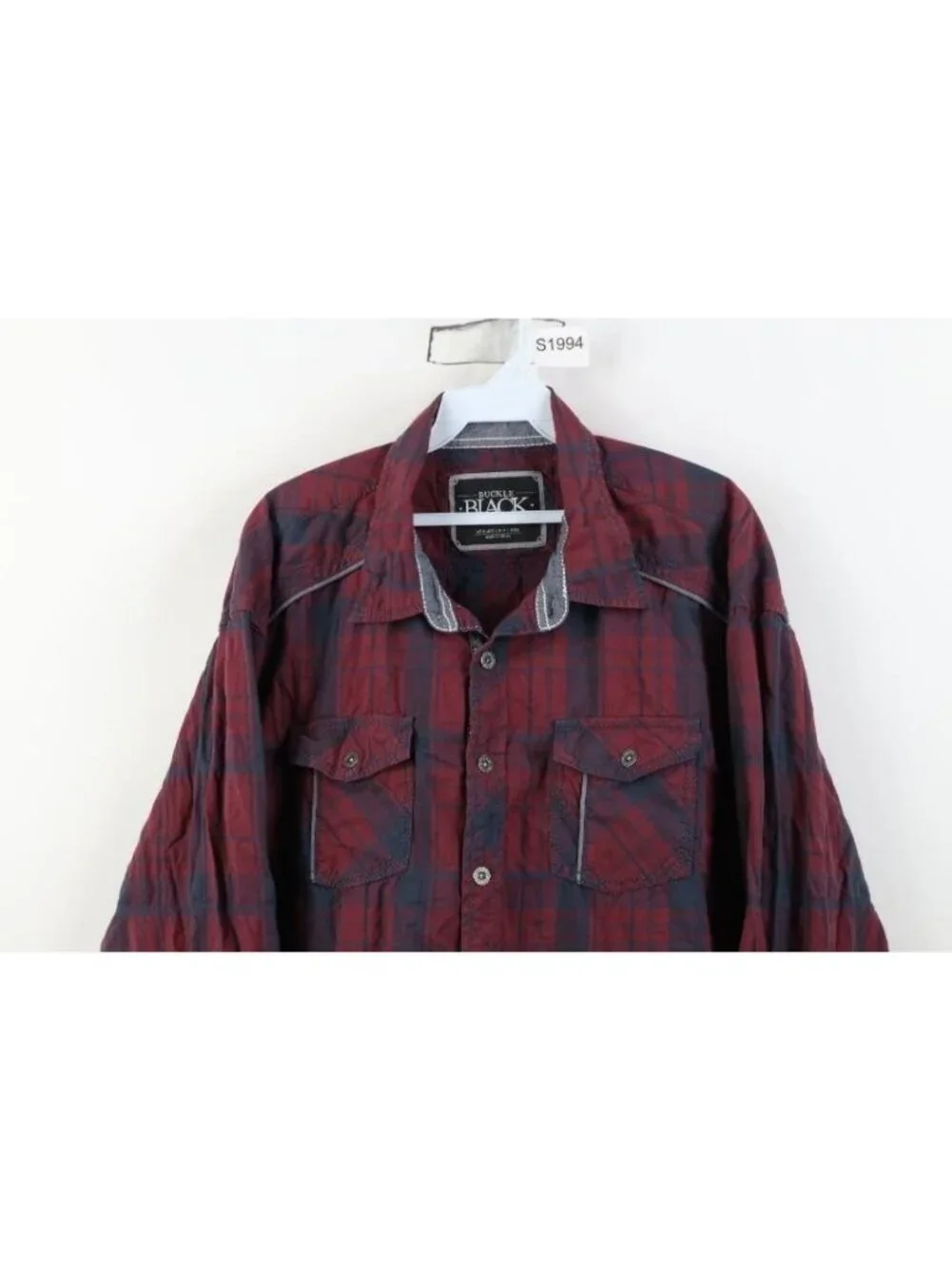Buckle Black No 48 Mens 2XL Athletic Fit Thick Stitch UFC MMA Button Shirt Plaid